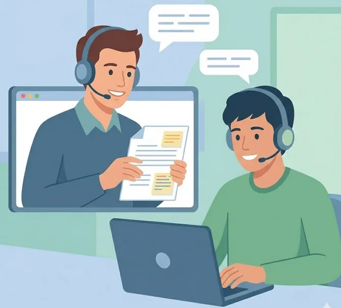 Étudiant échangeant avec un enseignant lors d'une séance d'accompagnement