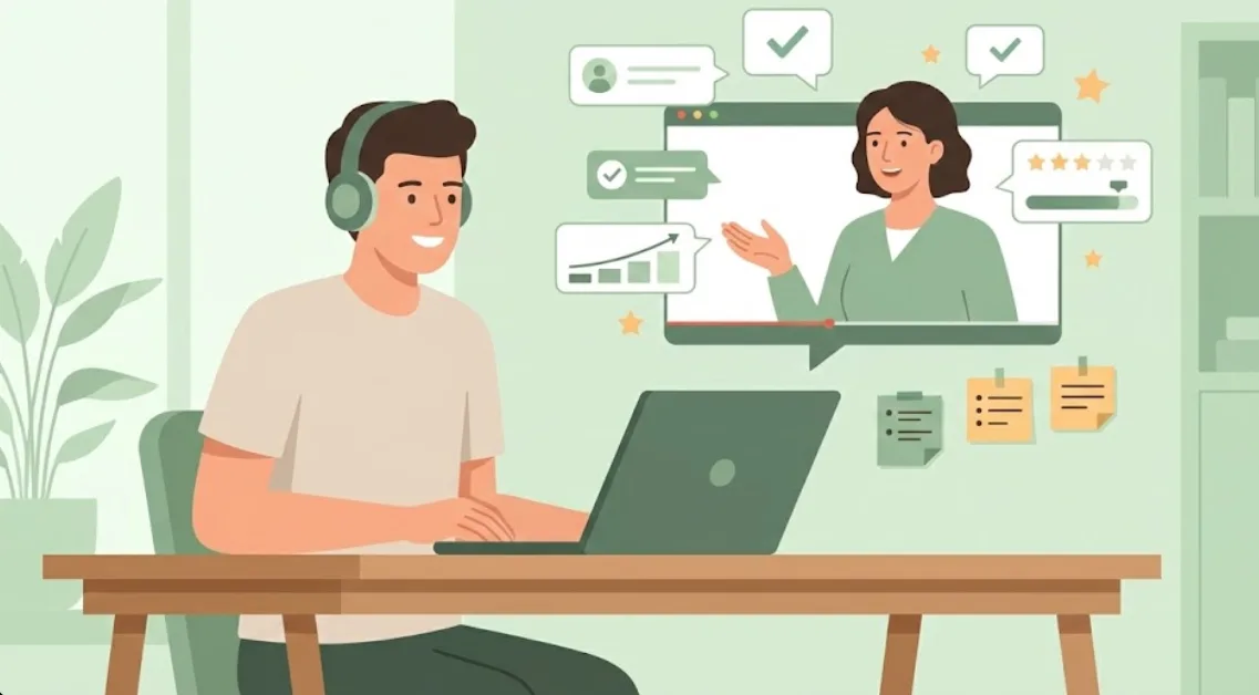 Étudiante en visioconférence pendant une session de coaching aux oraux